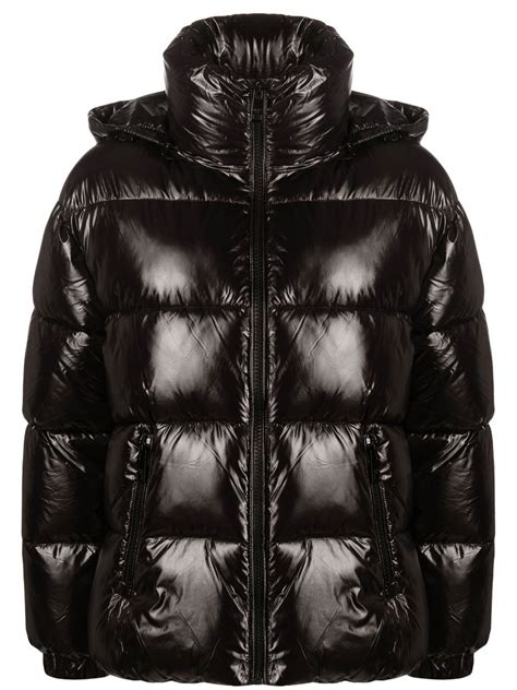 michael kors black shiny belted puffer jacket|Michael Kors puffer jackets men's.